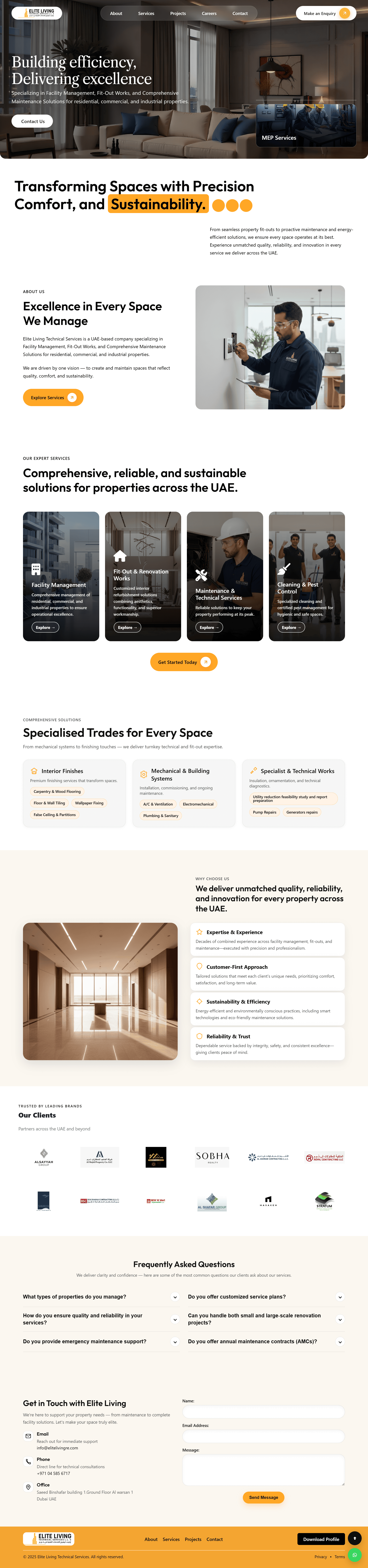 Elite Living full website screenshot